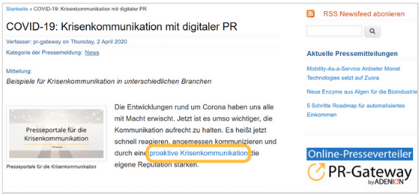 Ankertext Links in Presseitteilung