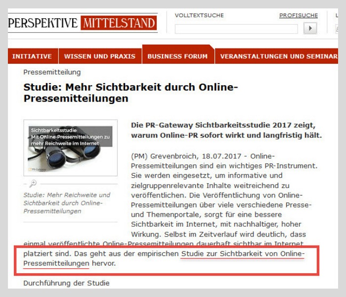 Beispiel für Links in Pressemitteilungen