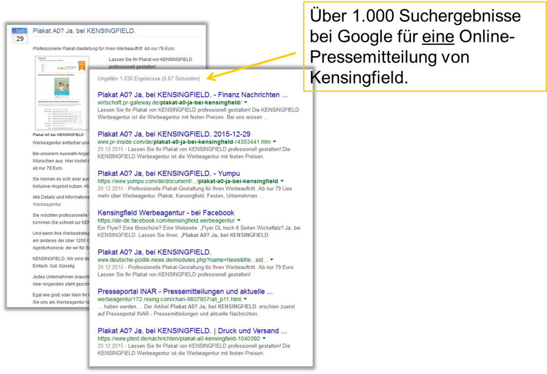 Fundstellen in Suchmaschinen durch Online Pressemitteilungen