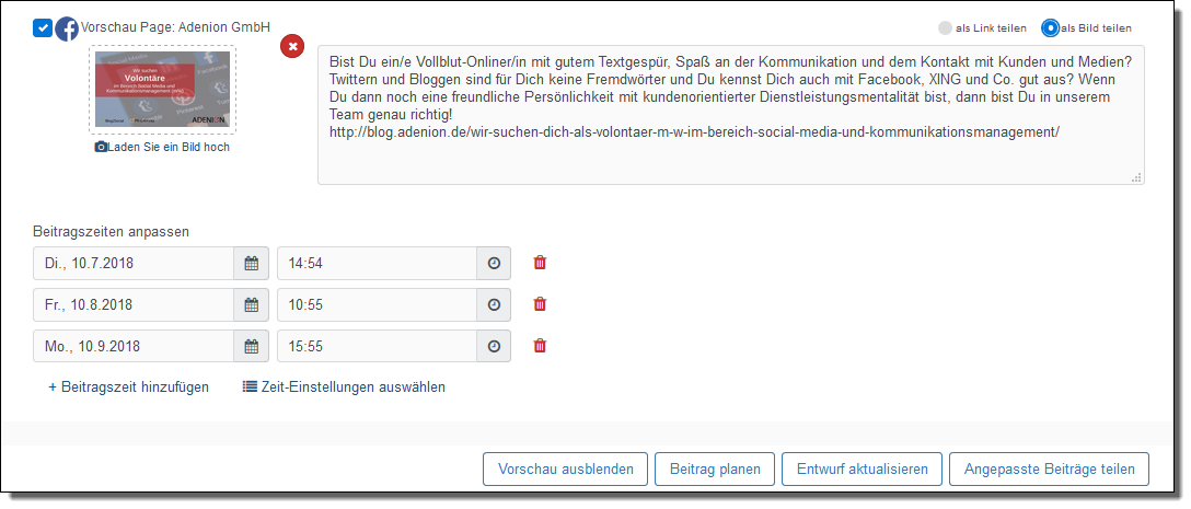 Social Media PR: Scheduling von regelmäßigen Informationen