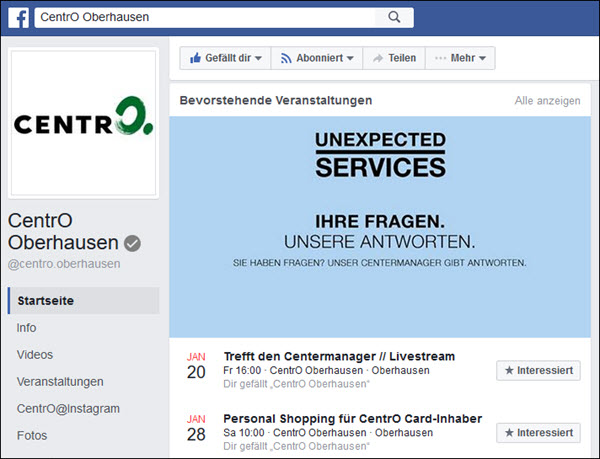 Nähe zum Kunden: Das bekannte Shoppingcenter CentrO in Oberhausen bietet Events zum Personal Shopping oder Livestreams “Treffen mit dem Centermanager”. So gelingt die Integration von stationärem Handel und Social Commerce.