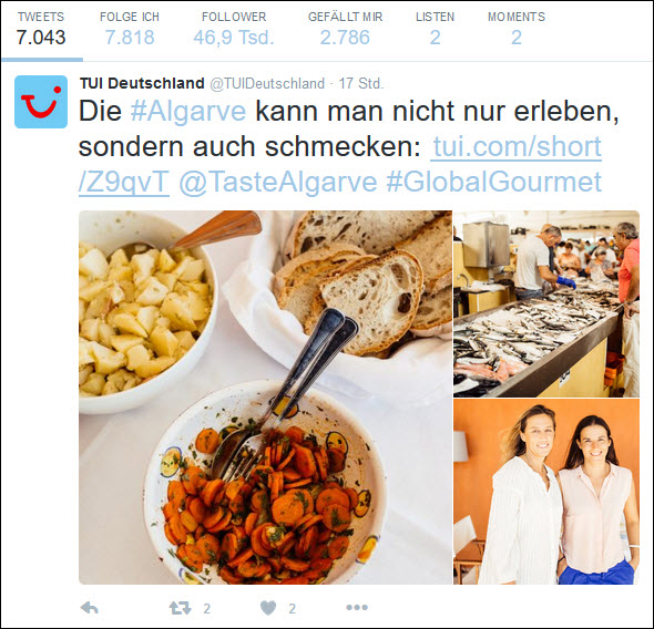 Tui twittert Infos über Land und Leute und erreicht damit 46.900 Follower