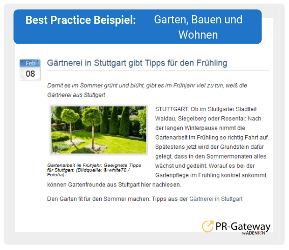 Best Practice Beispiel: Garten, Bauen und Wohnen