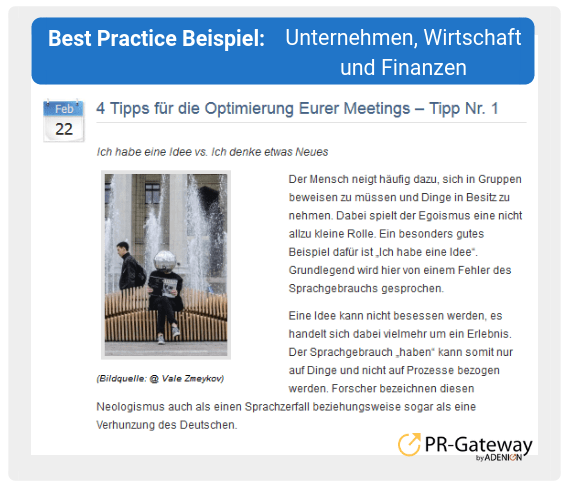 Best Practice Beispiel: Unternehmen, Wirtschaft und Finanzen