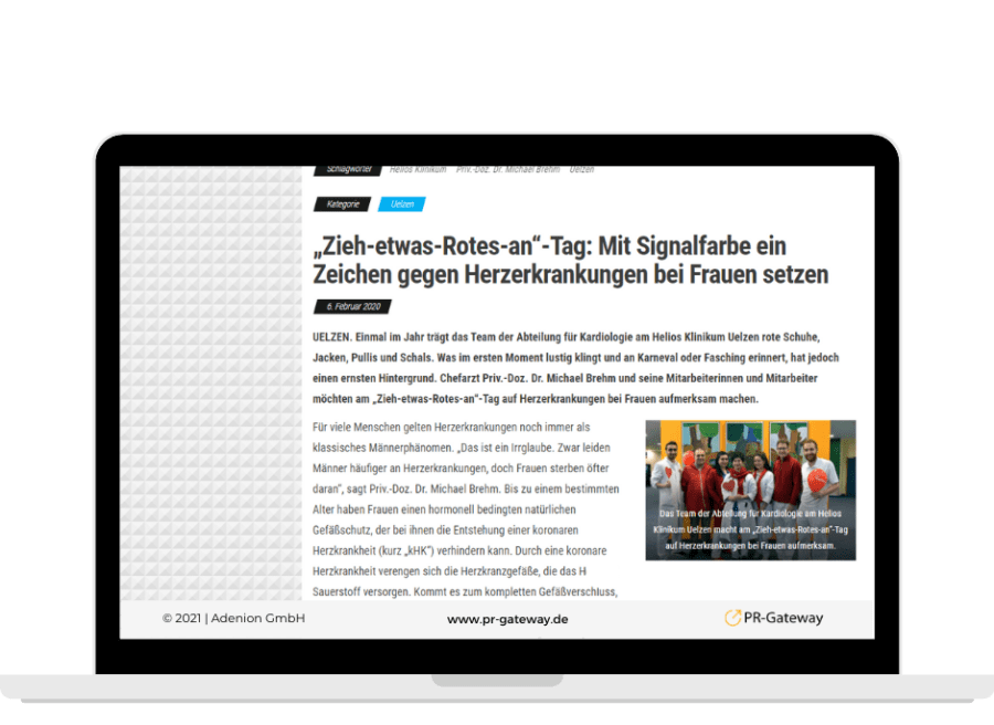 Pressemiteilung ders Helios Klinikums zum "zieh etwas Rotes and Tag"