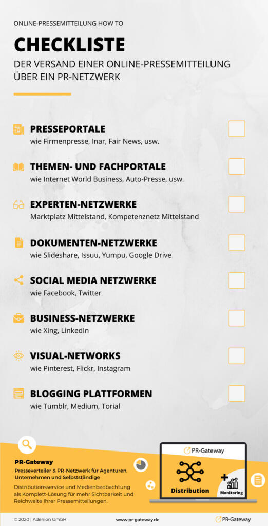 Checkliste zum Versand einer Online-Pressemitteilung