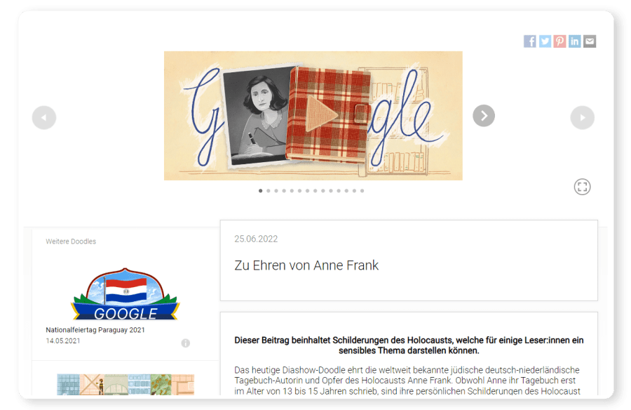 Google Doodle Anne Frank