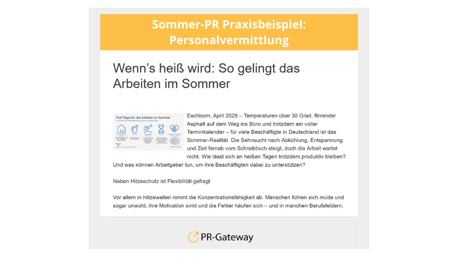 Sommer-PR Praxisbeispiel Personalvermittlung: Randstad Deutschland zum Thema Arbeiten bei Hitze
