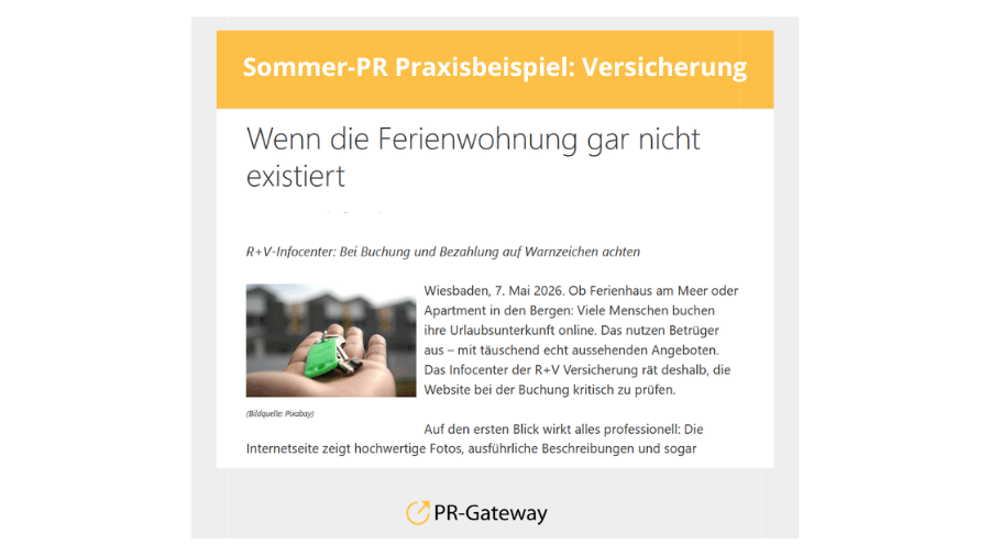 Sommer-PR Praxisbeispiel Versicherung: R+V Infocenter warnt vor gefälschten Ferienwohnungsangeboten