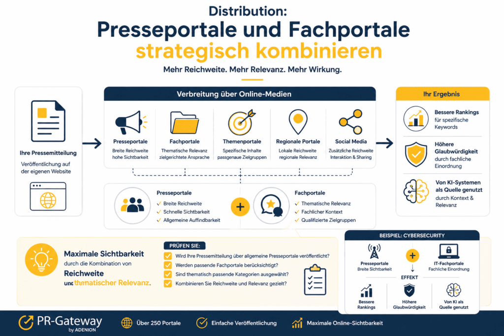 Presseportale und Fachportale strategisch kombinieren für maximale Sichtbarkeit in Suchmaschinen und KI-Systemen
