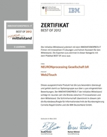 Web2Touch erlangt ZERTIFIKAT BEST OF 2012 eLearning beim INNOVATIONSPREIS-IT