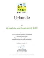 iKratos erhält Urkunde Umweltpakt Bayern